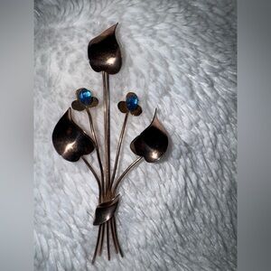 Vintage Sterling by Jordan Large Brooch w/Blue Rhinestones